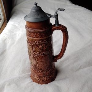 Vintage Large Loma Beer Stein with lid 13" Ritterman do Landesknech.